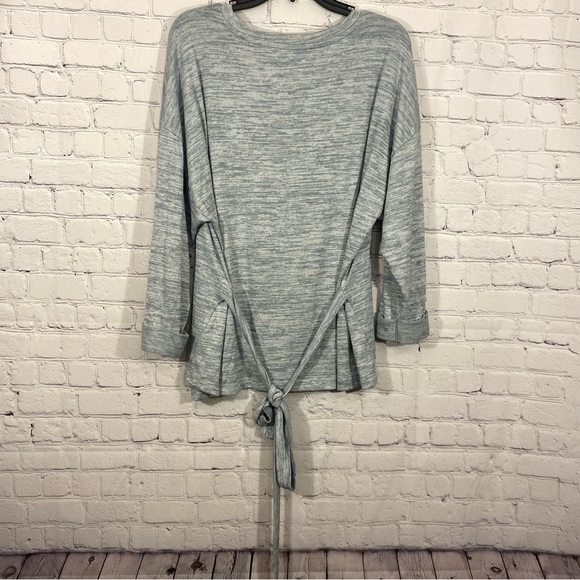 Lucky Brand Womens Shirt Large Gray Heather 3/4 Cuffed Sleeve Back Tie Knit - Picture 6 of 7